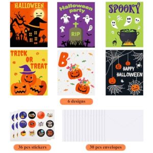 NEBURORA 30 Pack Halloween Greeting Cards with Envelopes and Stickers for Halloween Party Favors Gifts Goodie Bag Fillers