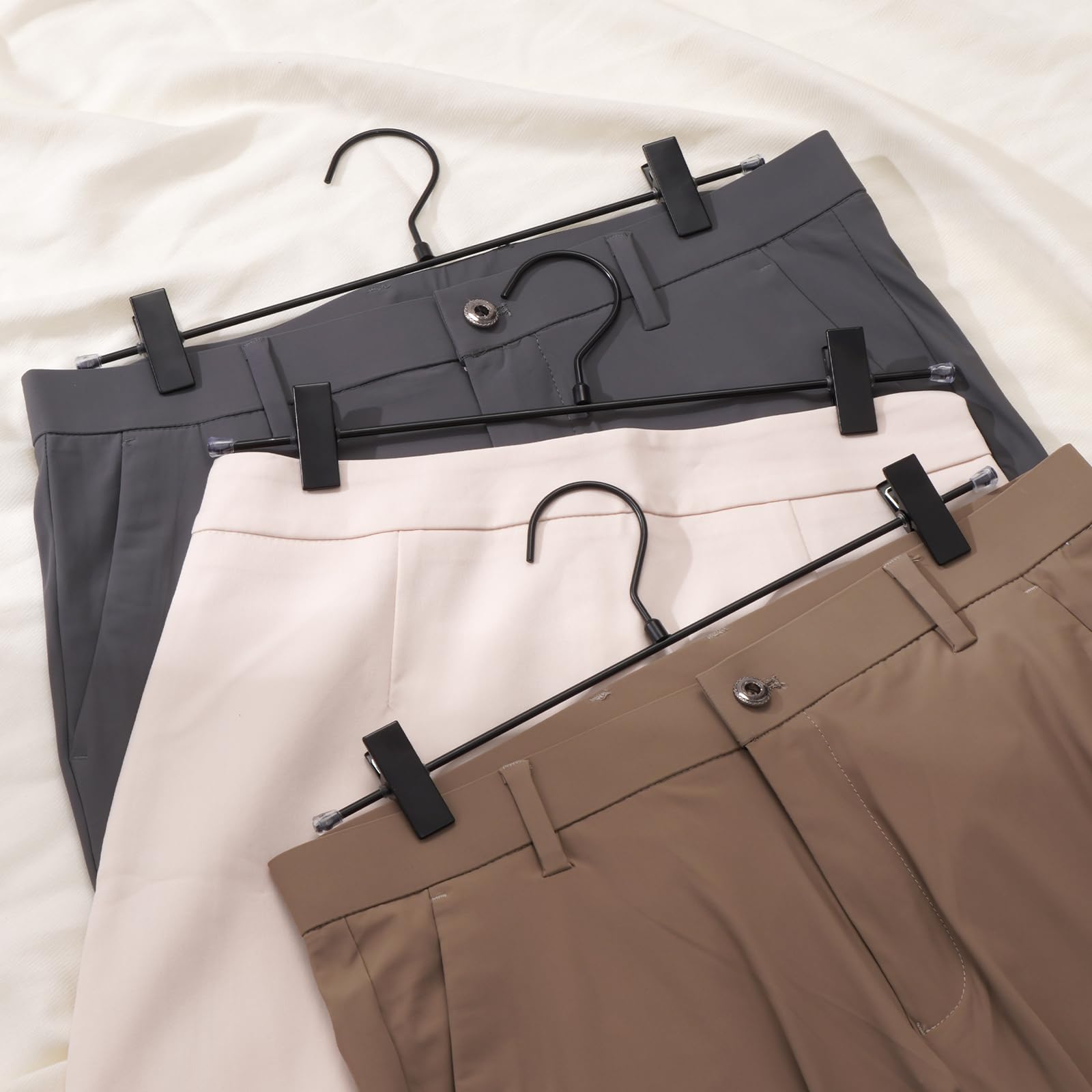 16-Pack Black Pants Hanger, Adjustable Women's Skirt Hanger, Jeans Hanger Pants Hanger, Heavy Duty Space Saving Shorts Hanger