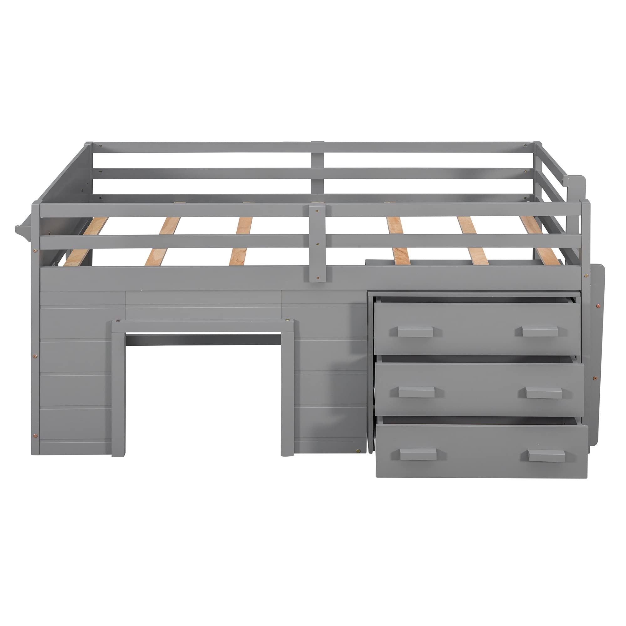 Harper & Bright Designs Low Twin Loft Beds with Storage Drawers, Wooden Twin Loft Bed with Cabinet & Bedside Tray, Kids Twin Loft Bed for Girls & Boys (Twin, Grey)