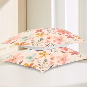 DiuuDi Pink Flowers Duvet Cover Full Size 3D Printed Light Pink Background Duvet Cover Set Orange Yellow Flowers Comforter Cover Cosy Quilt Cover Set 2 Pillowcases