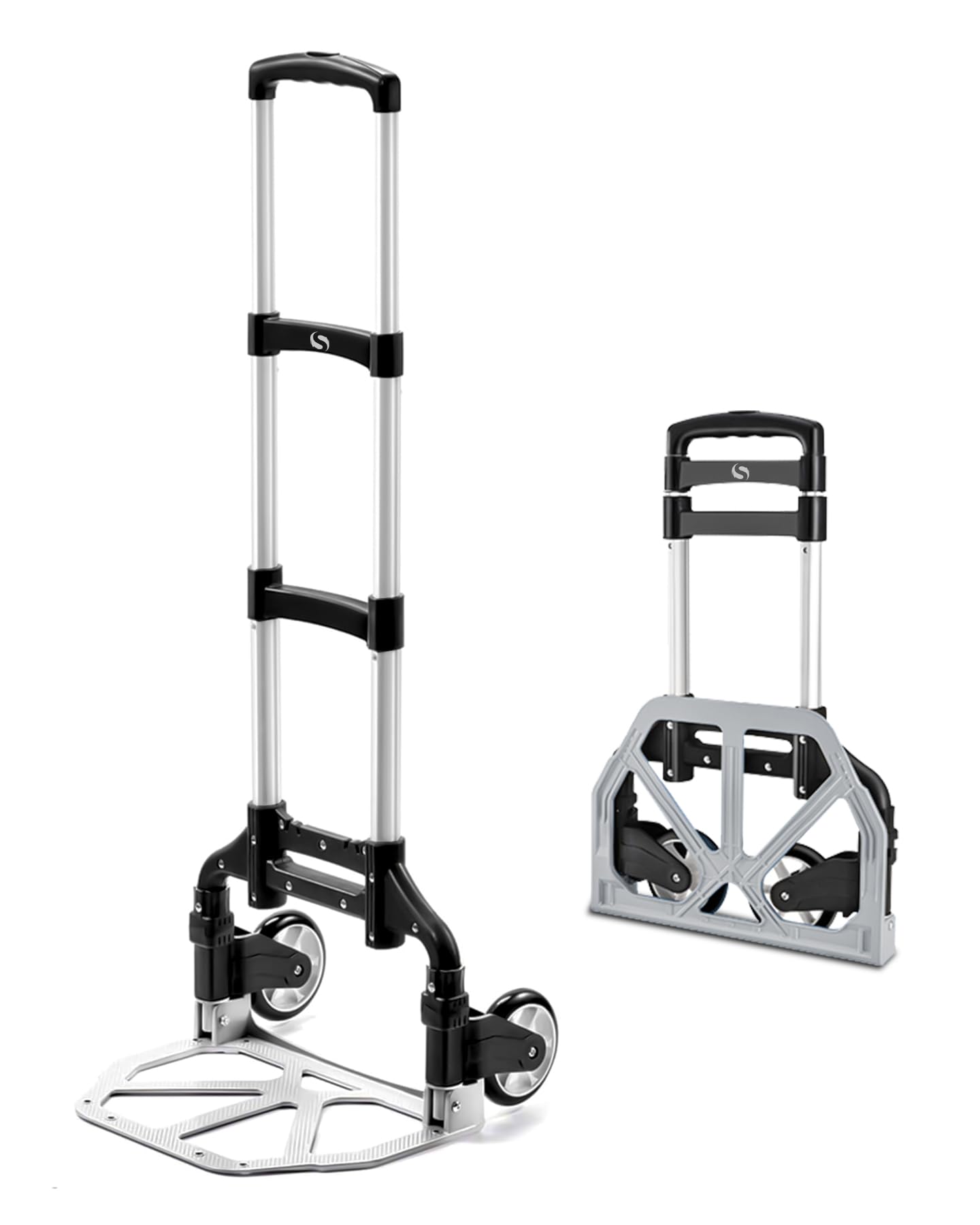 Folding Hand Truck, Dolly Cart with Wheels Foldable, Lightweight Aluminum Luggage Cart Portable Collapsible Trolly for Utility Cart, Hand Trucks for Moving Travel Shopping Airport Office