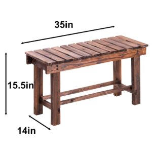 CDDUOLA Outdoor Wooden Bench, Two-Person Wood Backless Bench, Multifunctional Slat Bench for Porch Bedside Patio Courtyard (35x14x15.5in)