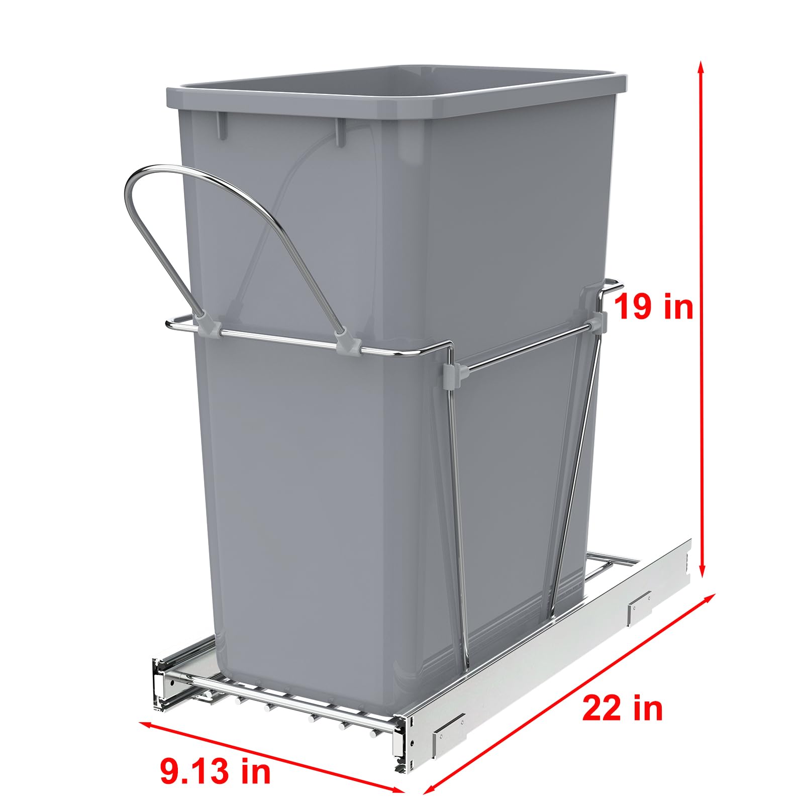 Single Pullout Trash Can for Under Kitchen Cabinets Include Single 35QT Trash Bin Doesn't Include Door Fittings, Bottom-Mount Recycling Bin