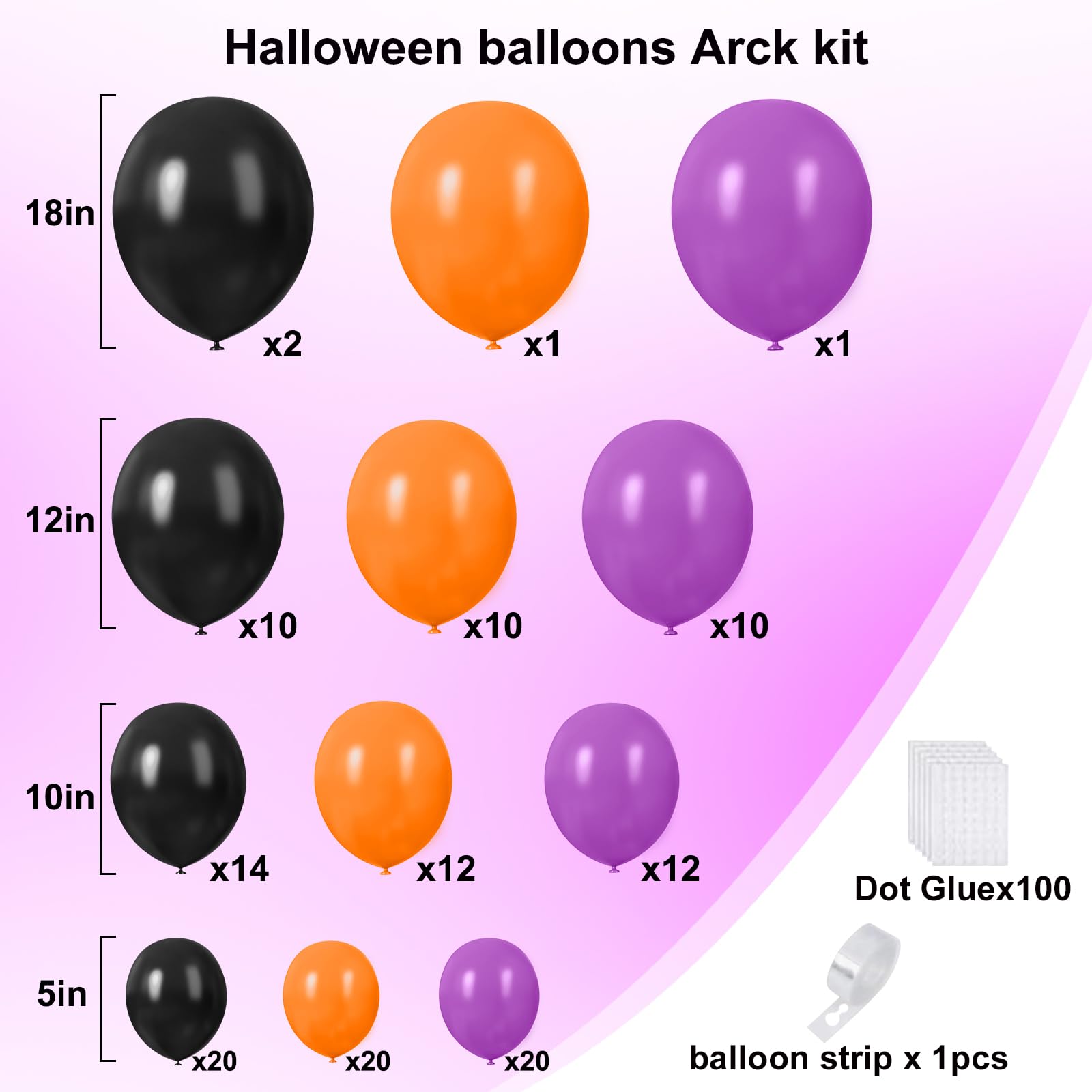 Halloween Balloons Black Orange Balloons Ach Kit, 132Pcs Black Orange Purple Latex Balloons for Halloween Celebration Party Anniversary Graduation Decoration