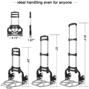 Folding Hand Truck, Dolly Cart with Wheels Foldable, Lightweight Aluminum Luggage Cart Portable Collapsible Trolly for Utility Cart, Hand Trucks for Moving Travel Shopping Airport Office