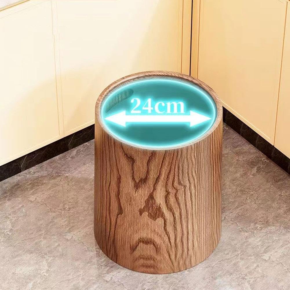 12/15L Trash Can with Lid,Wood Grain Trash Can,Walnut Brown Wood Grain Bathroom Garbage Can with Swing Top Lid,Household Trash Can with Removable Interior Waste Bucket for Home Office (Medium)