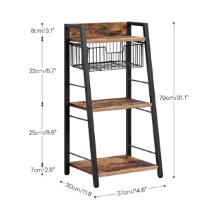 HOOBRO 3-Tier Ladder Shelf, Floor Standing Bookshelf, Storage Shelf with Drawer, Bookcase, Corner Bookshelf, Space Saver, for Bathroom, Living Room, Study, Office, Rustic Brown and Black BF09CJ01