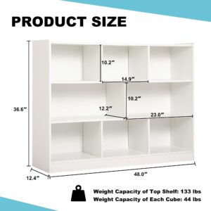 Grepatio 3 Tier 8 Cube Bookshelf, Toy Shelf Storage Organizer Bookcase with Open Shelf, Wood Cube Shelves for Kids Toy, Playroom, Book, Bedroom, Living Room (White)