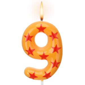 conelist number 9 anime theme birthday number candles yellow and red stars print birthday cake topper candles numeral birthday candle for boy husband party decor supplies