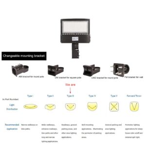 HYPAILUSLED 100W 120W 150W Power Switchable LED Parking Lot Light 3000K 4000K 5000K CCT Selectable Outdoor Commercial Street Area Lighting Fixtures Type 3 Bronze 100-277V (DM2 Bracket for Round Pole)