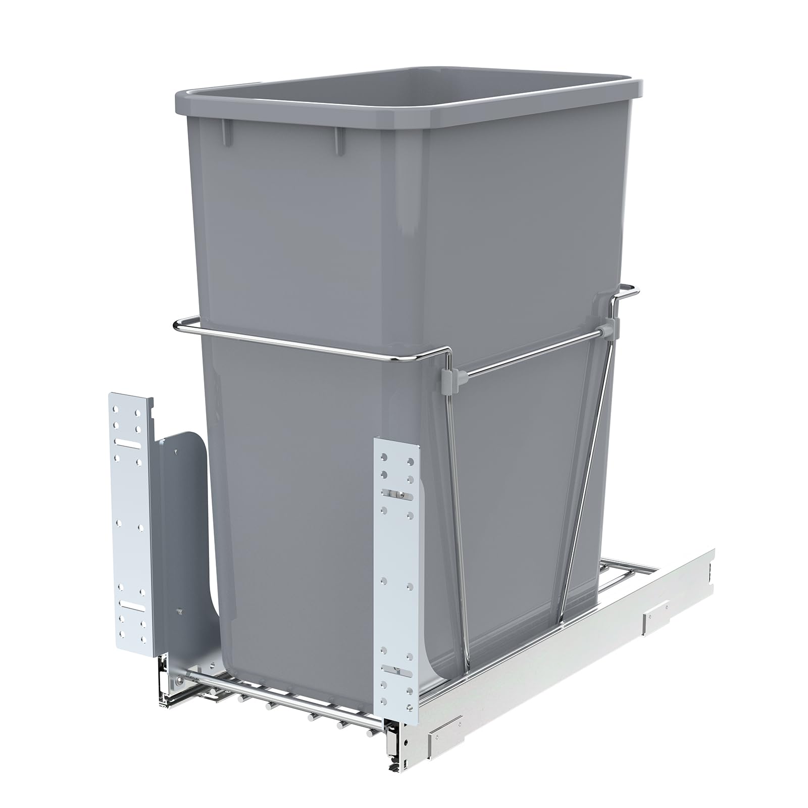 Single Pullout Trash Can for Under Kitchen Cabinets Include Single 35QT Trash Bin Doesn't Include Door Fittings, Bottom-Mount Recycling Bin