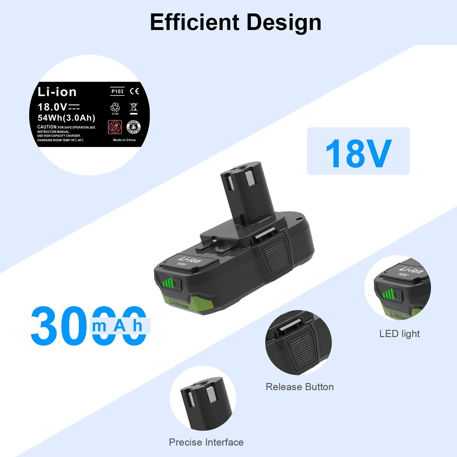 2 Pack 3.0Ah Lithium-ion Replacement Batteries Compatible with Ryobi 18V ONE+ Battery Max P102 P108 P103 P105 P107 P109 P104 Power Cordless Tools