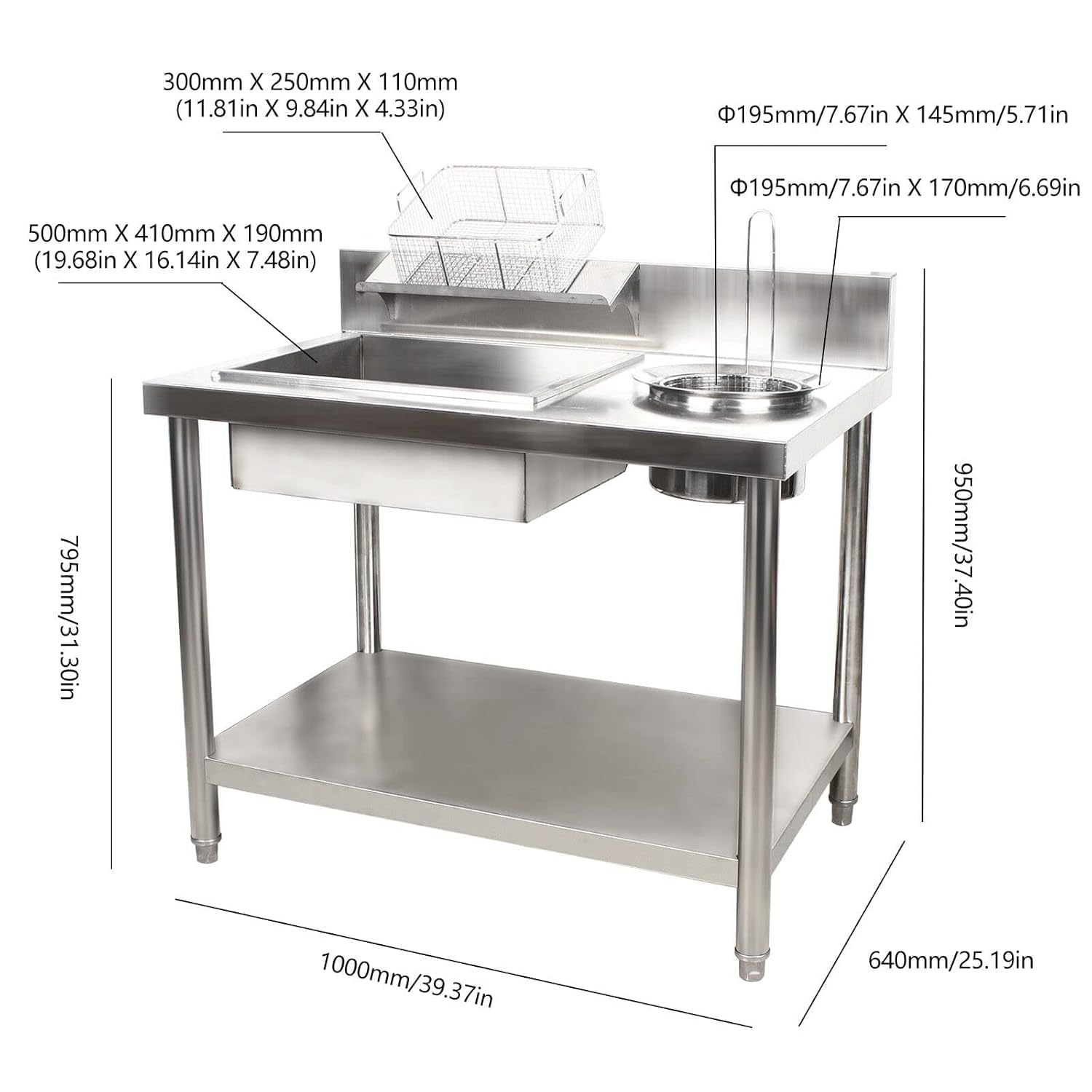 Fried Chicken Breading Table, Commercial Food Prep Breader Station Stainless Steel Fried Food Prep Breading Station with Stainless Steel Containers and Baskets Perfect for Kitchen Restaurant Business