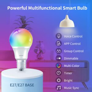 DoHome led Smart Light Bulbs, Homekit Smart Bulb 9W 900LM Work with Alexa, Apple Home, Google Home 2.4GHz WiFi Bluetooth Light Bulb A19 E26 RGBWW Color Changing Dimmable LED Light Bulb 2Pack