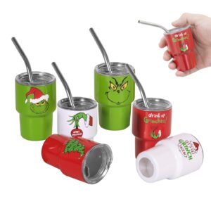 lsbiyutefo mini shot glasses with lids and straws, 3 oz cute christmas style stainless steel insulated sublimation tumbler cup for drink cocktail bar beach party gift (6 packs)