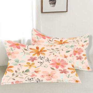 DiuuDi Pink Flowers Duvet Cover Full Size 3D Printed Light Pink Background Duvet Cover Set Orange Yellow Flowers Comforter Cover Cosy Quilt Cover Set 2 Pillowcases