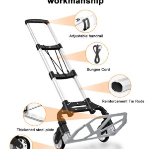 Folding Hand Truck, Dolly Cart with Wheels Foldable, Lightweight Aluminum Luggage Cart Portable Collapsible Trolly for Utility Cart, Hand Trucks for Moving Travel Shopping Airport Office