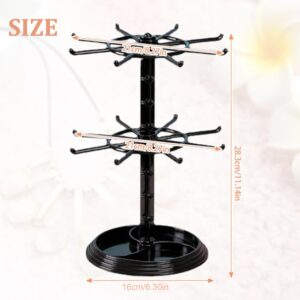 Bracelet Holder Display 2 Tier Rotating Bracelet Display Stand Black with 16 Hooks Multipurpose Adjustable Height Spinning Stable Jewelry Rack with Widened Base & Ring Holder, Keychain Display