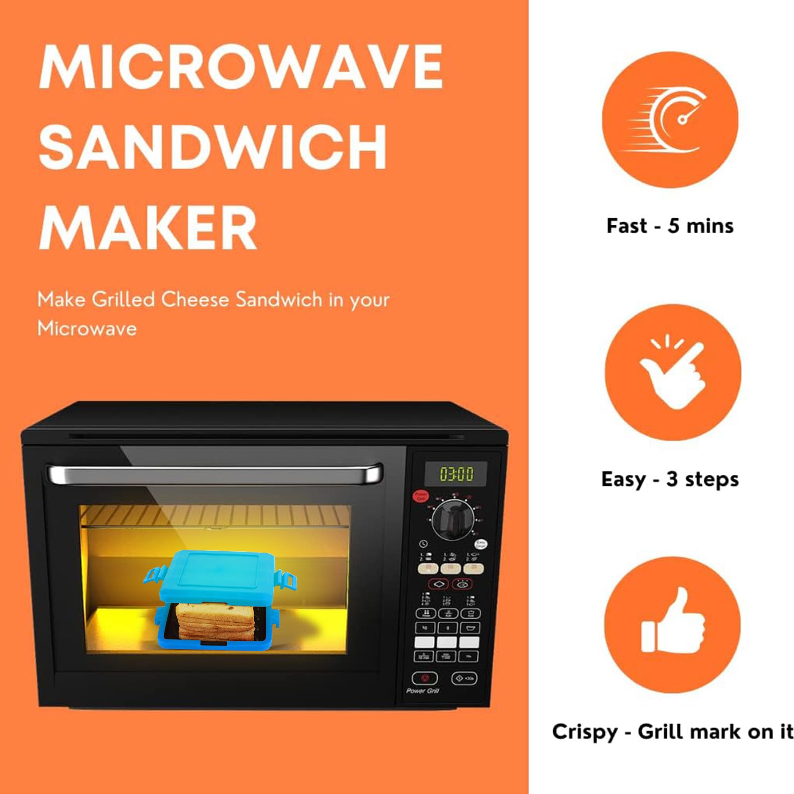 Microwave Toastie Maker, Microwave Toaster Sandwich Maker, Grilled Cheese Maker, Microwave Grill Tray Crisper, NO Electricity, Fast Heat, Dishwasher Safe