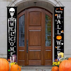 Halloween Decorations Outdoor - Happy Halloween & Welcome Skeleton Porch Banners for Halloween Decor - Front Door Outside Yard Garland Party Supplies