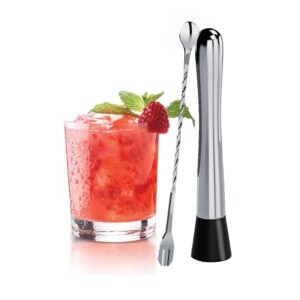 tnco muddler for cocktails, 10" muddler and bar spoon cocktail mixing spoon, stainless steel cocktail muddler stirrer, cocktail spoon long handle, bar accessories tools for mojitos fruit drinks