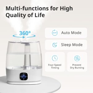 TASIGOK Humidifiers for Bedroom Home, 6L Cool and Warm Mist Air Humidifier for Large Room Baby Nursery, 50H Easy Clean and Top Fill, Quiet with Ultrasonic, Essential Oils, Auto Mode, for House, Plants