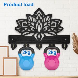 MAYJOYDIY Wood Lotus Flower Coat Hooks Hanger Mandala Lotus Key Holder for Wall 11.8×7.9inch Black Key Hooks Rack 5 Alloy Hooks Home Decor Gifts Entryway Kitchen Bathroom Storage Organizer