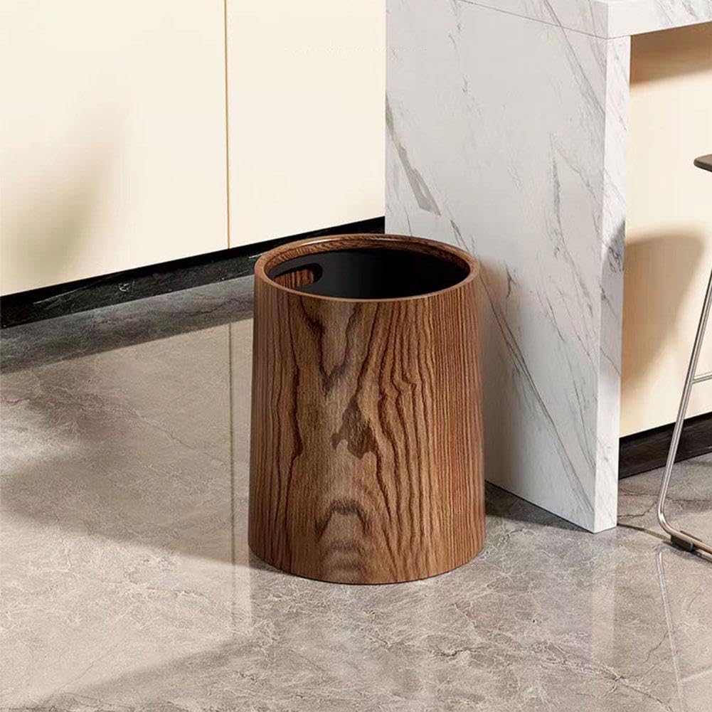 12/15L Trash Can with Lid,Wood Grain Trash Can,Walnut Brown Wood Grain Bathroom Garbage Can with Swing Top Lid,Household Trash Can with Removable Interior Waste Bucket for Home Office (Medium)