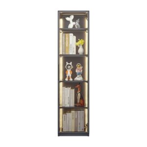 Holaki Display Cabinet with Glass Doors and Lights, 63" Tall Bookcase,5-Tier Storage Shelves, Single Door Metal Storage Cabinet,Trophy Case Display Cabinet for Collectibles,Display Case Cabinet,Grey