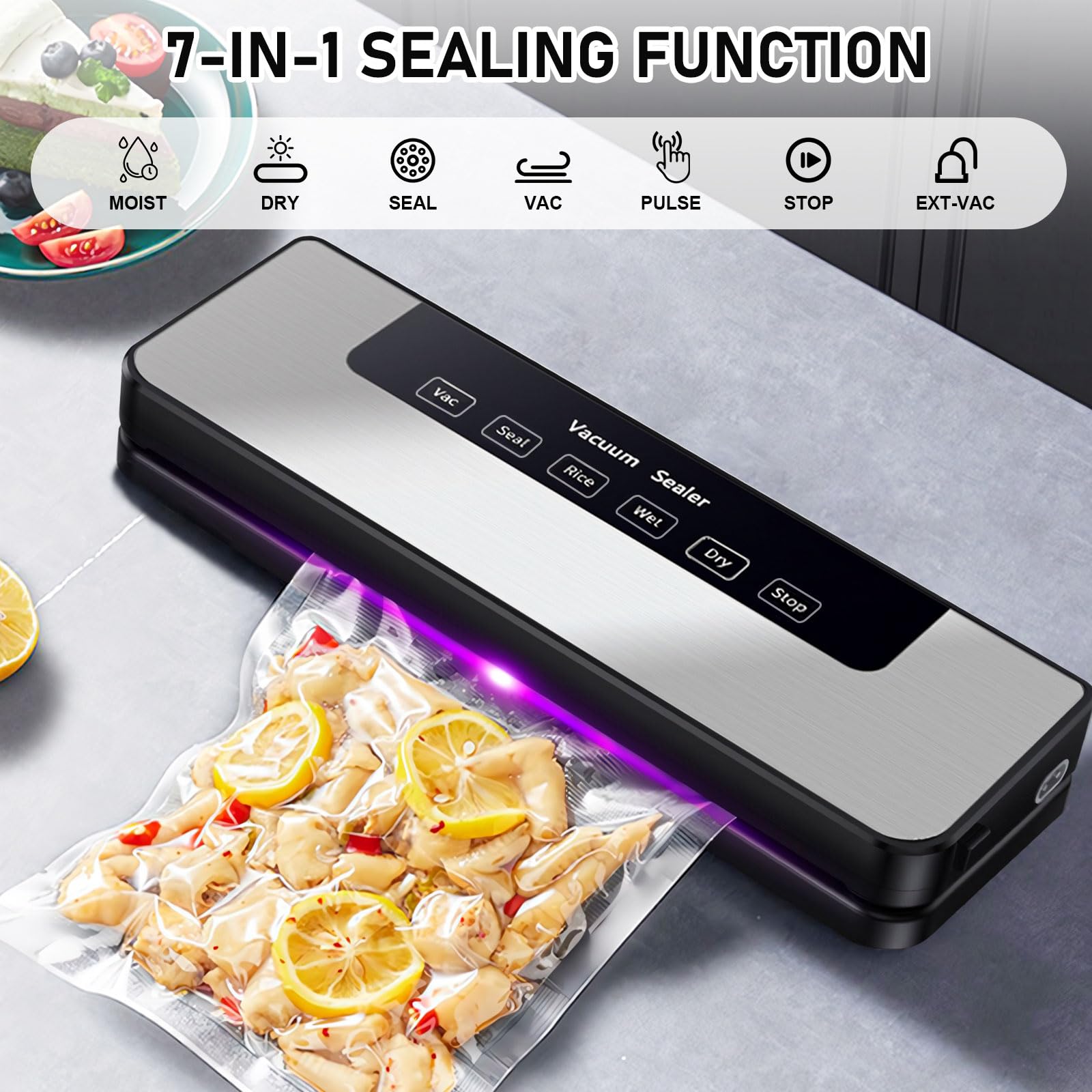 Live Go Food Saver Vacuum Sealer Machine,High-Speed Continuous Working Suction Power Food Sealer with 10 Airtight Bags and Accessory Hose for Food Save and Storage