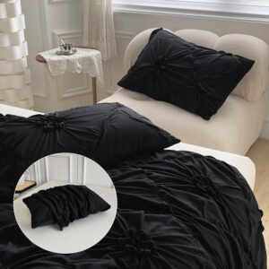 MEBAMY Queen Duvet Cover Set Black: Flower Microfiber 3 Pieces Bedding Cover Set Queen, Hotel Resort Style Comfort Cover Set with Zipper Closure, Soft Breathable Comfy