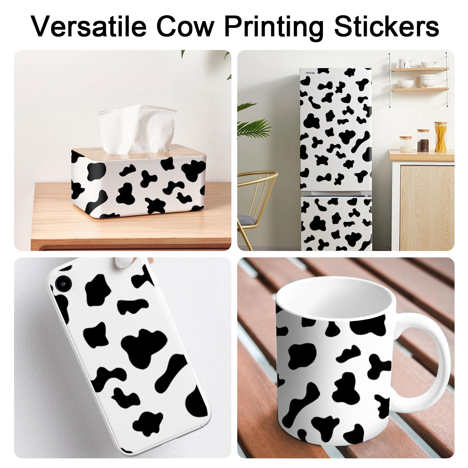 300 Pcs Cow Print Stickers Black Vinyl Cow Print Wall Decals,Peel and Stick Modern Cow Spot Stickers,for Nursery Classroom Farmhouse Wall Furniture Mugs Decal