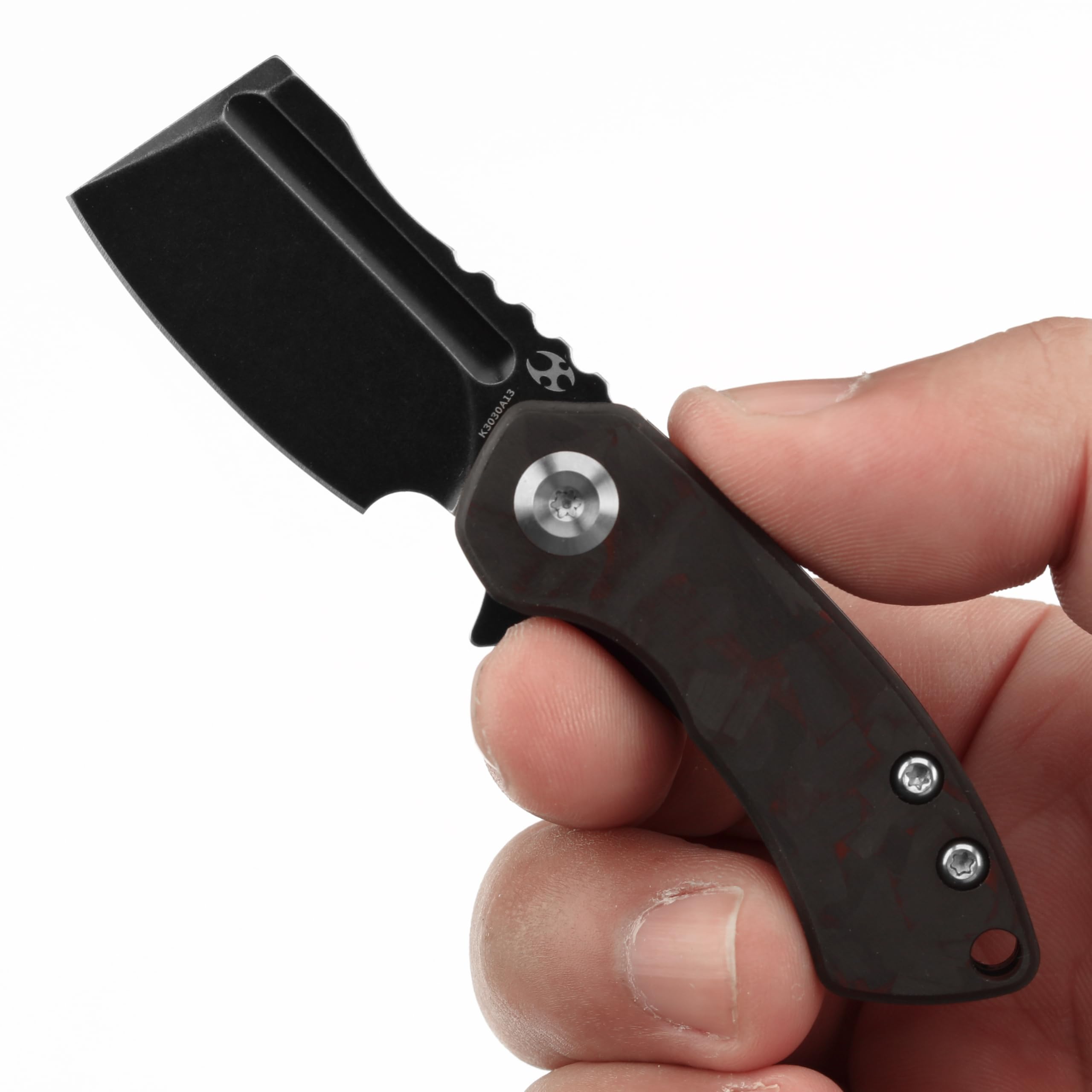 KANSEPT Mini Korvid Mini Pocket Folding Knives EDC Camping Folding Knife 1.45'' Blackwash CPM S35VN Blade Pocket EDC Knife with Black and Red Carbon Fiber Handle Everyday Carry K3030A13