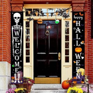 Halloween Decorations Outdoor - Happy Halloween & Welcome Skeleton Porch Banners for Halloween Decor - Front Door Outside Yard Garland Party Supplies