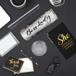 Boss Lady Gifts for Women, Best Boss Gifts for Women with 20 OZ Boss Lady Tumbler Notepad Ballpoints keychain Thank You Gift Cards, Boss Birthday Gifts & Boss Christmas Gifts for Women(Black)