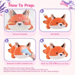 Mewaii Cute Fox Plush Pillow, Kawaii Plushies Red Fox Stuffed Animals, Squishy Plushies, Cuddle Plush Pillow for Boys & Girls