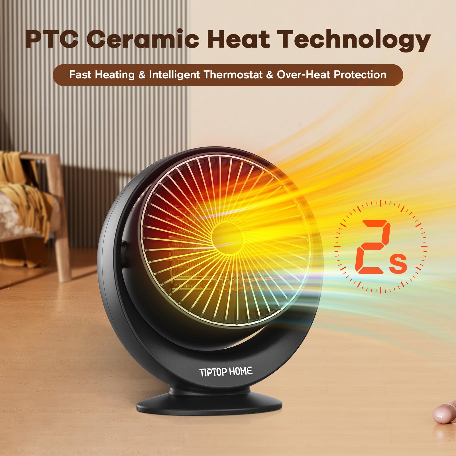 Space Heaters for Indoor Use, Portable Heater PTC Fast Heating, Electric Heater with 2 Heating Modes, Safe Quiet Ceramic Heater with Thermostat, Small Space Heater for Office Desk Bedroom Bathroom