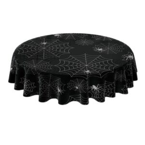 aushenke halloween polyester tablecloth fabric round black spider web tablecloth halloween round washable table cover for halloween dinning table decorations, 55 inch