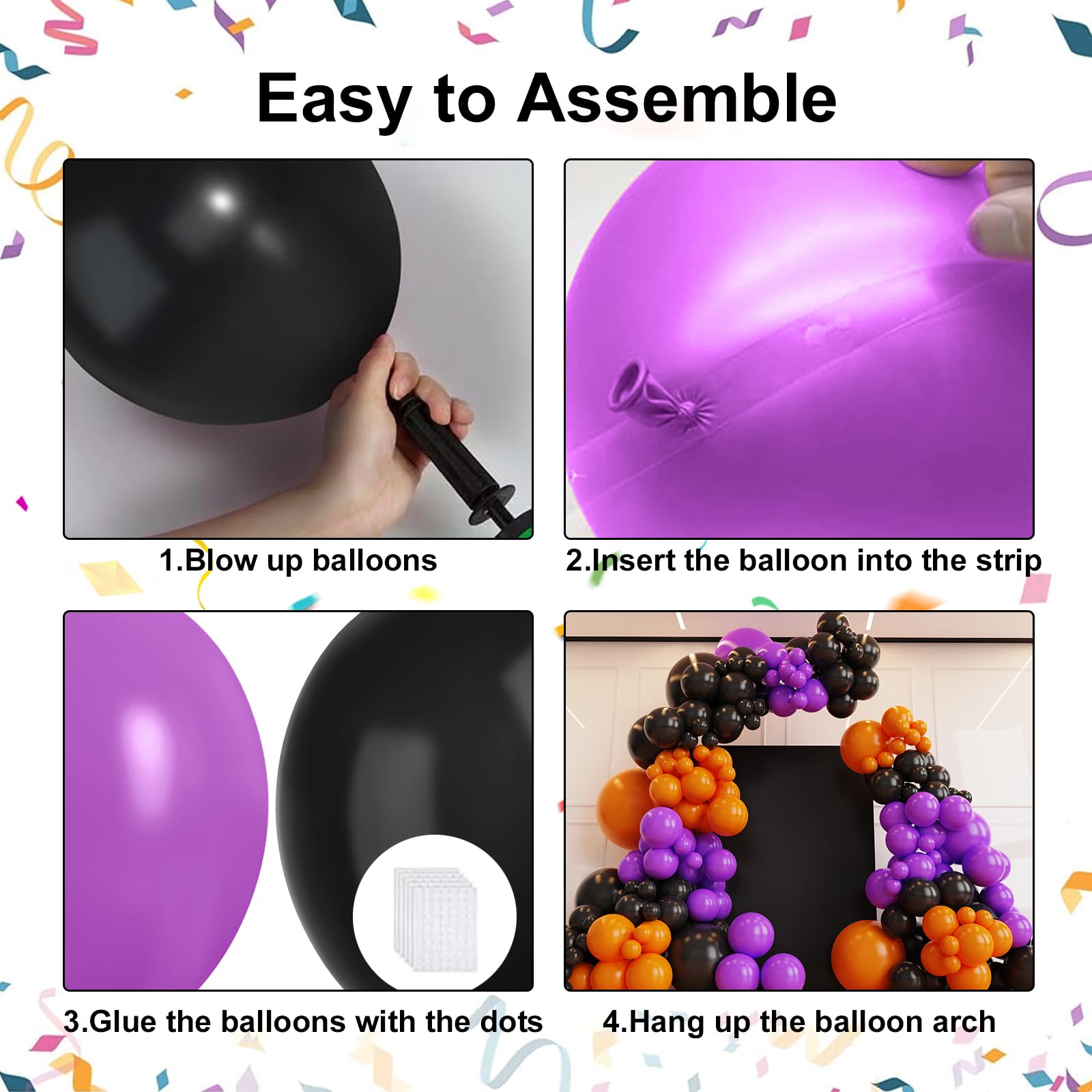 Halloween Balloons Black Orange Balloons Ach Kit, 132Pcs Black Orange Purple Latex Balloons for Halloween Celebration Party Anniversary Graduation Decoration