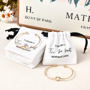 CEELGON 16 Pcs Jewelry Pouch Bridesmaid Gifts Set of 8 Linen Cotton Small Drawstring Bags & Bridesmaid Knot Bracelet Jewelry Packaging Bridesmaid Proposal Gift Bridal Party Favors Gifts (Gold)