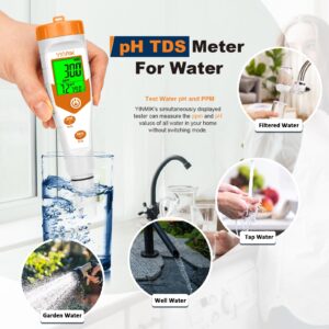 YINMIK Hydroponics EC pH Tester, Simultaneous Display pH ppm for Base Reservoir Water, Continuous Monitoring of pH Conductivity Temp. ppm for Growing Nutrients, Indoor DWC System, Aeroponic Garden