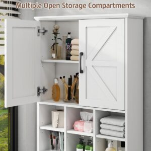 Befrases Over The Toilet Storage Cabinet with 2 Doors Storage Cabinet, Bathroom Storage Cabinet with Adjustable Storage Compartments, Suitable for Bathroom, Laundry Room, Small Spaces, White