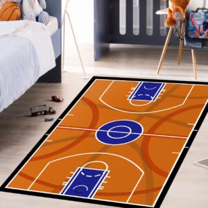 Basketball Court Rug - Basketball Rug for Boys Bedroom Sports Rug Basketball Prints Carpets for Living Room Bedroom Playroom Sports Decor Floor Mat, 3'×5'