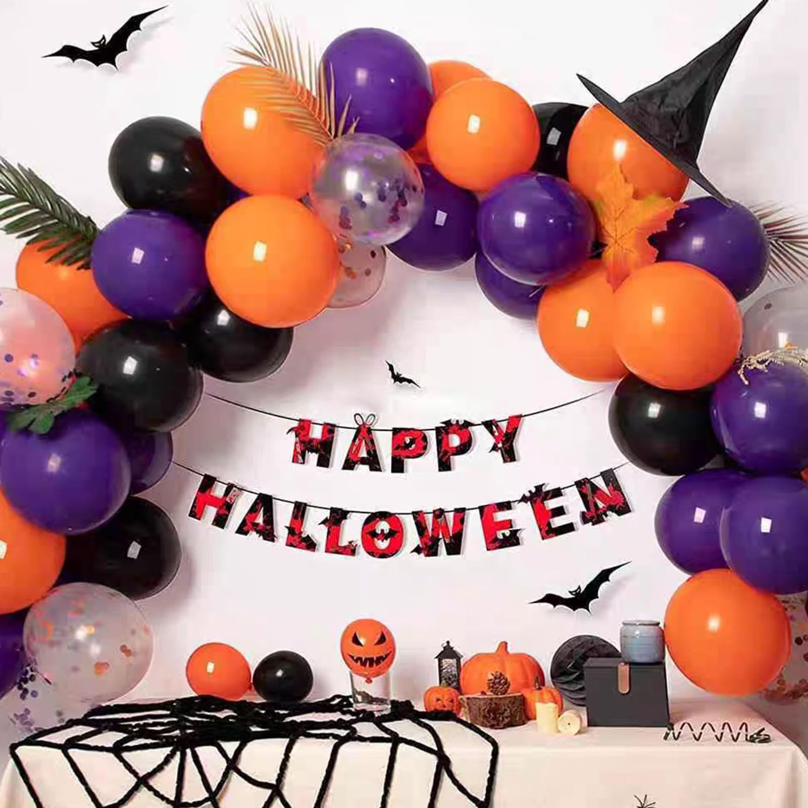 Halloween Balloons Black Orange Balloons Ach Kit, 132Pcs Black Orange Purple Latex Balloons for Halloween Celebration Party Anniversary Graduation Decoration