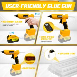 Cordless 100W Hot Glue Gun for Dewalt 20V Battery, Handheld Wireless Power Heavy Duty Hot Glue Gun Full Size Kit with 20pcs Hot Glue Sticks for Home Repair, Arts & Crafts(Battery NOT Include)