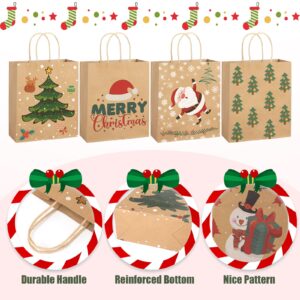 XPCARE 28 Pack Christmas Kraft Gift Bags with Handles, 9x7.5x3.5 Christmas Gift Bags, Christmas Goody Bags for Christmas Holidays Party Favors and Presents