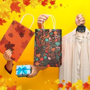 Tenceur 48 Pcs Fall Gift Bags Bulk Fall Candy Bags Kraft Paper Orange Gift Bags Maple Leaf Elements Party Treat Bags with Handles for Thanksgiving Autumn Wedding Birthday Party Favors