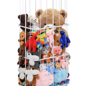 Ebeneze Metal Stuffed Animal Storage, Large Stuffed Animal Zoo Holder, Kids Toy Storage Organizer with Wheel and Elastic String, Plush Storage Shelf for Kids Room, Bedroom, Playroom, Nursery, White