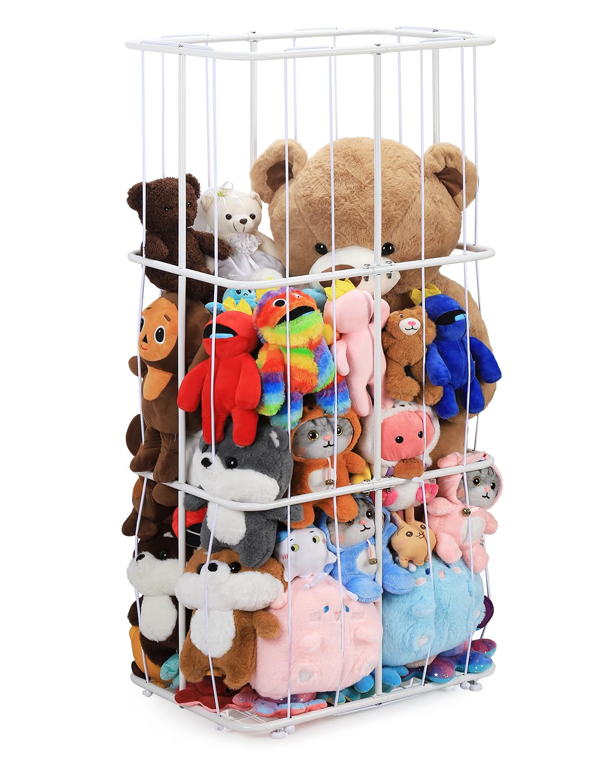 Ebeneze Metal Stuffed Animal Storage, Large Stuffed Animal Zoo Holder, Kids Toy Storage Organizer with Wheel and Elastic String, Plush Storage Shelf for Kids Room, Bedroom, Playroom, Nursery, White