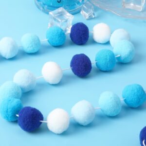 MARFOREVER 4 Pack 26.3 Feet Winter Christmas Pom Pom Garland, 30 Balls Blue White Winter Garland Hanging Supplies for Hanukkah Xmas Tree Classroom Fireplace Wall Birthday Baby Shower Party Decorations